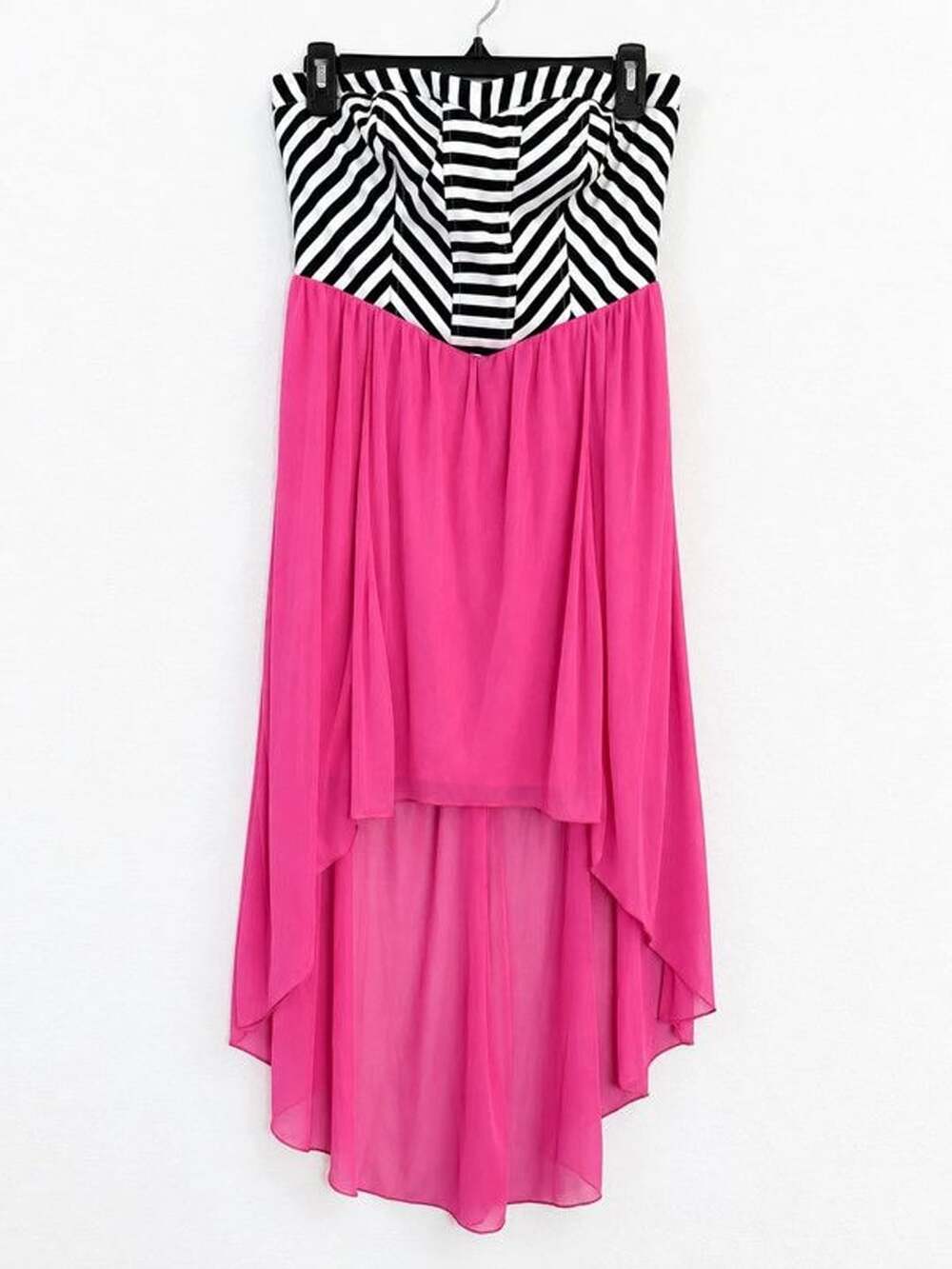 Y2K Speechless Juniors M Pink Striped Strapless High-Low Party Dress